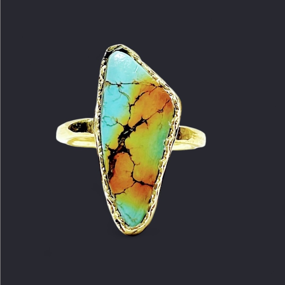 Grade AAA Treasure Mountain Turquoise + Bronze Metal Ring (6)
